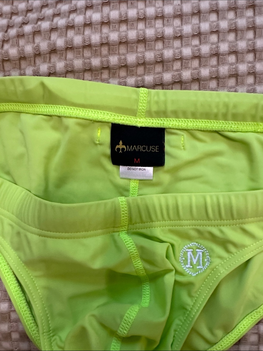 Men's Neon Lime Swim Briefs with Logo Waistband - Picture 2 of 3